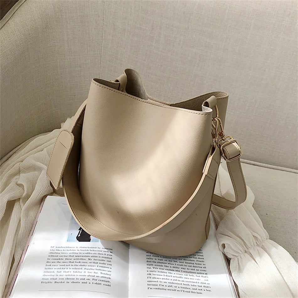 2piece/set Fashion Design Pu Leather Shoulder Crossbody Bag Casual Lady Tote Female Large Capacity Bucket purses and handbags