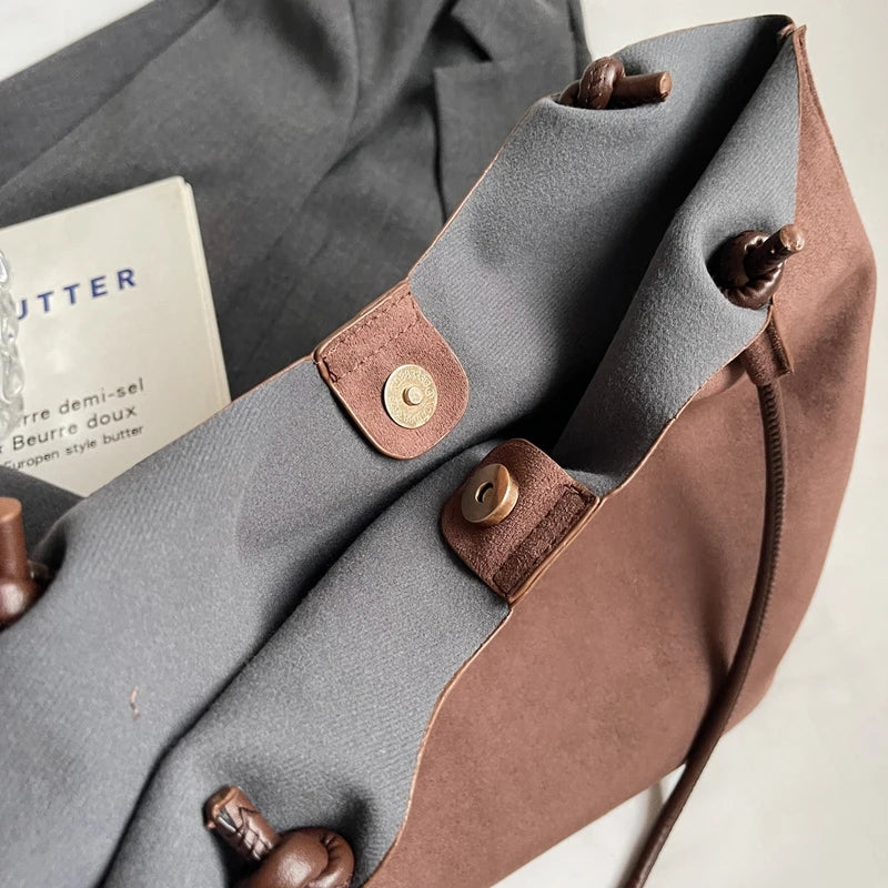 2pcs/set  Women Tote Bags Work Bags Suede Slouchy Bag Hobo Handbag Tote Handbag Suede Shoulder Bag Solid Color Commuting Bag