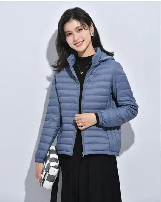 Women Ultra Light Down Jacket 90% White Duck Down Spring Outwear Hat Detachable Puffer Jacket Slim Coat Female Clothing