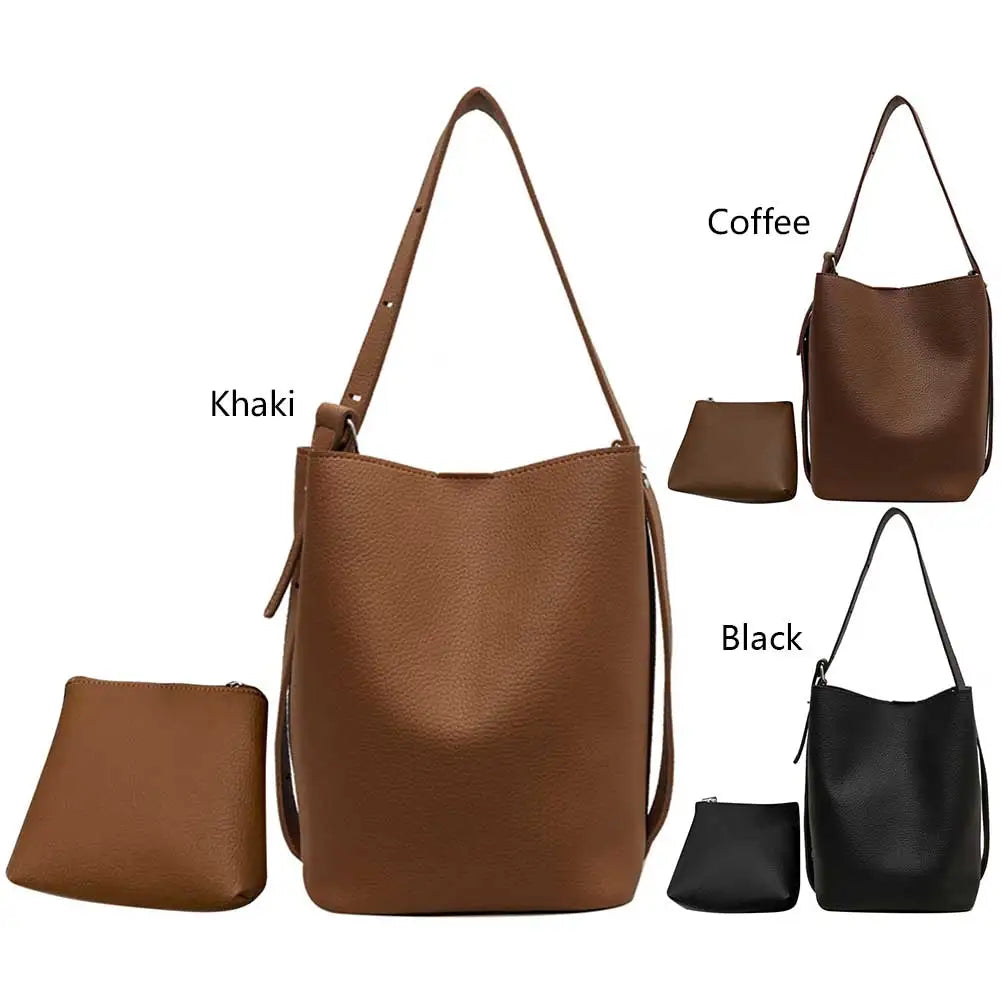 2Pcs/Set Classic Bucket Bag PU Leather Women's Handbag Designer Bag Luxury Grocery Bag Female Shoulder MessengerBag Purse Bolsas