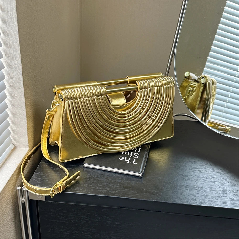 Branded Luxury Evening Clutch Purse For Women Noodles Design Golden Crossbody Bag For Wedding Dinner Party Designer Handbag 2025