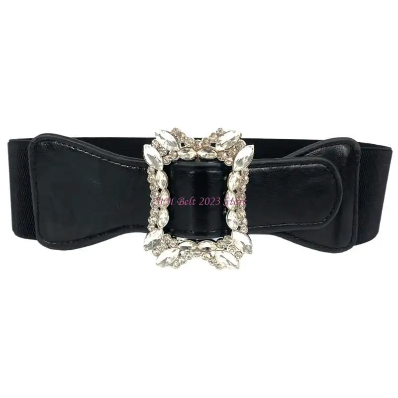 49ME Sparkly Wide Waist Belt Rhinestones Buckle for Hot Girl Glitter Corset Trendy Underbust Waist Chain Belt Disco Party