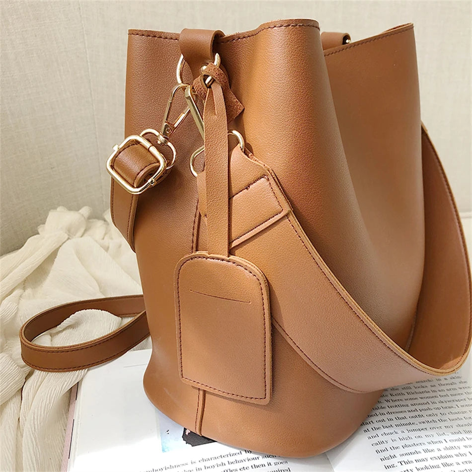 2piece/set Fashion Design Pu Leather Shoulder Crossbody Bag Casual Lady Tote Female Large Capacity Bucket purses and handbags
