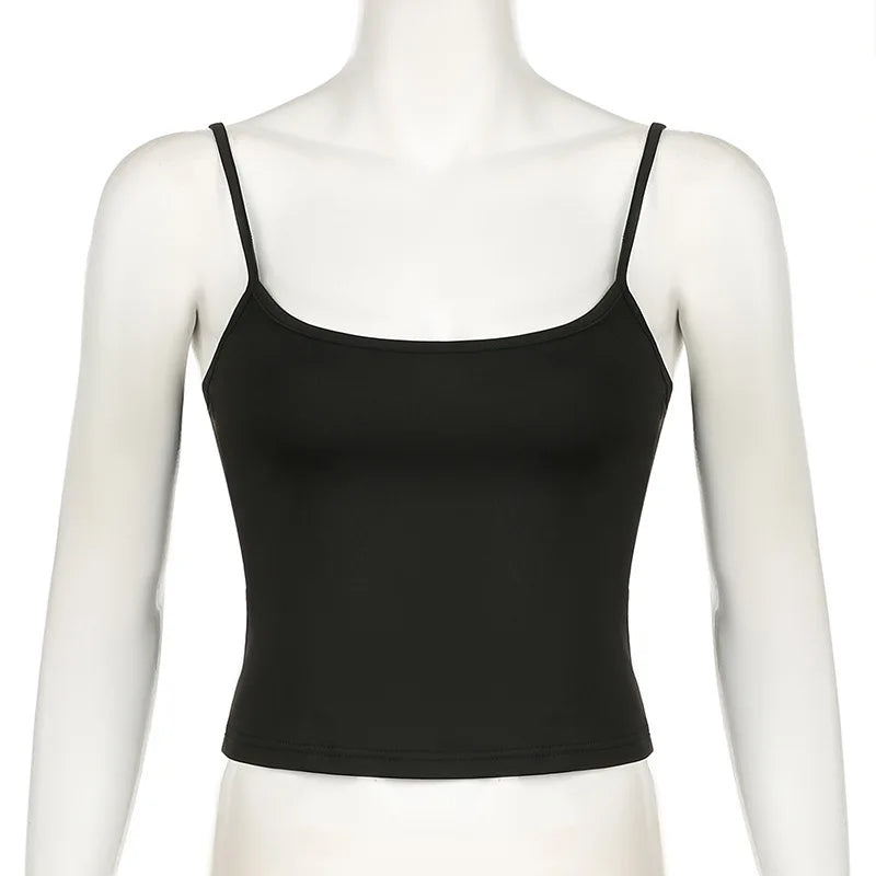 Sexy Spaghetti Strap Tank Tops Fashion Women White Solid Basic Sleeveless Y2K All-Match Crop Top Casual Streetwear Harajuku Tees