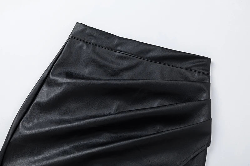 2025 Spring/Summer Women's PU Split Skirt High Waist Zipper Fold Leather Skirt European and American Sexy Hip Bag Skirt