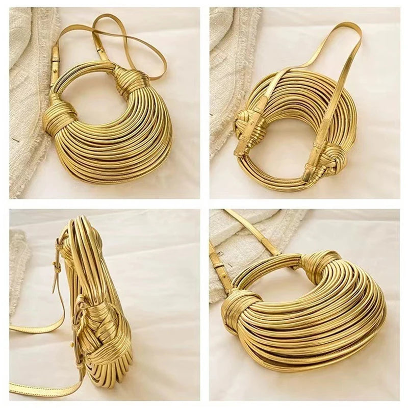 Handbags For Women Handwoven Noodle Bags Rope Knotted Pulled Hobo Silver Evening Clutch
