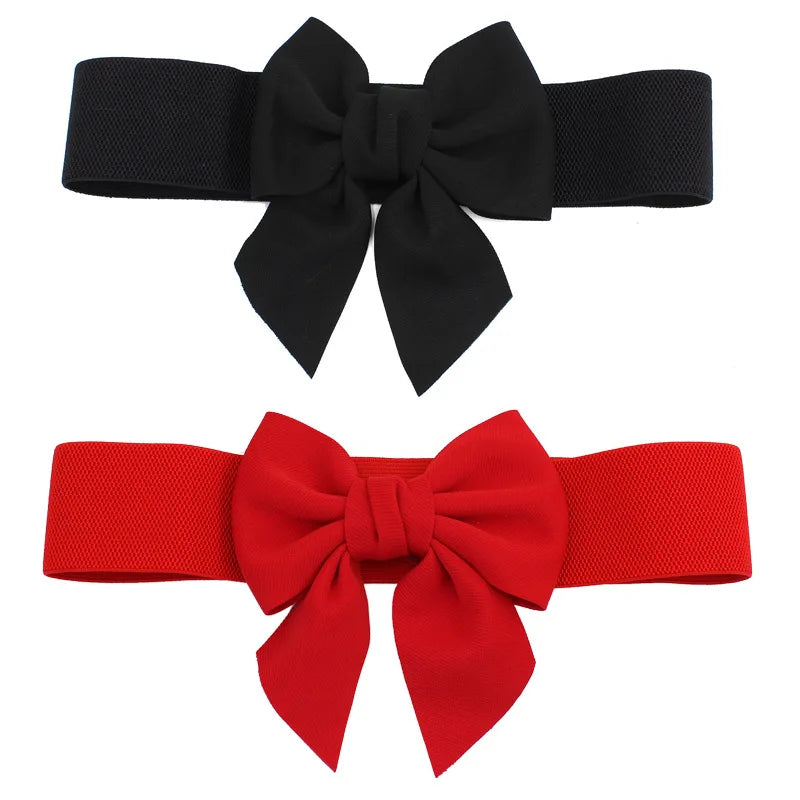 New Fashion Elegant Large Bow Elastic Belts for Women Wide Side Belt Dress Female Jeans Waistband Trouser Accessory