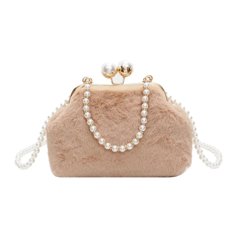High-end Beaded Fashion Women's Bag Autumn Personality Trendy Evening Bag Plush Handbag Shoulder Crossbody Bag