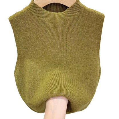 Women's Vest Tank Top Solid Color Knitted Tees Cropped Camisole Sweater Half-turtleneck Spring Autumn Sleeveless топ женский