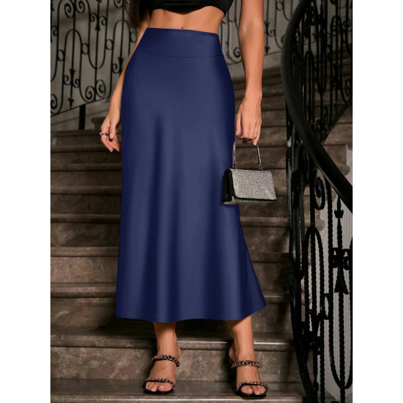 Female Skirt Elegant Senior Retro Comfortable Solid Colour Knitted Long Skirt Daily Party Temperament Skirt