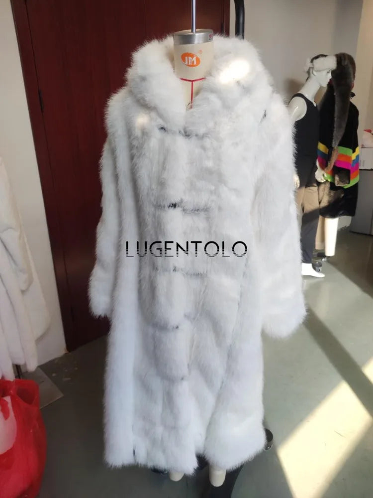 Women Faux Fur Coat Winterf Fashion Warm X-Long Large Size Coats Solid Hooded Loose Open Stitch 5XL New 2024 Elegant Clothing