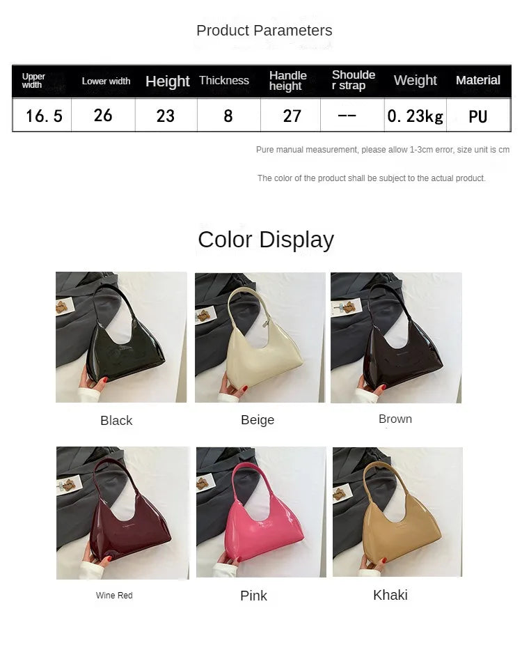 Trendy Designer Solid Shoulder Bags for Women Handbags and Purses 2024 New Fashion Patent Leather Underarm Ladies Tote Bags
