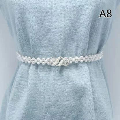 Large Pearl Waist Chain Women's Elastic Belt with Diamond Decoration All-match Skirt Fashion Casual Luxury Design Girdle Gothic