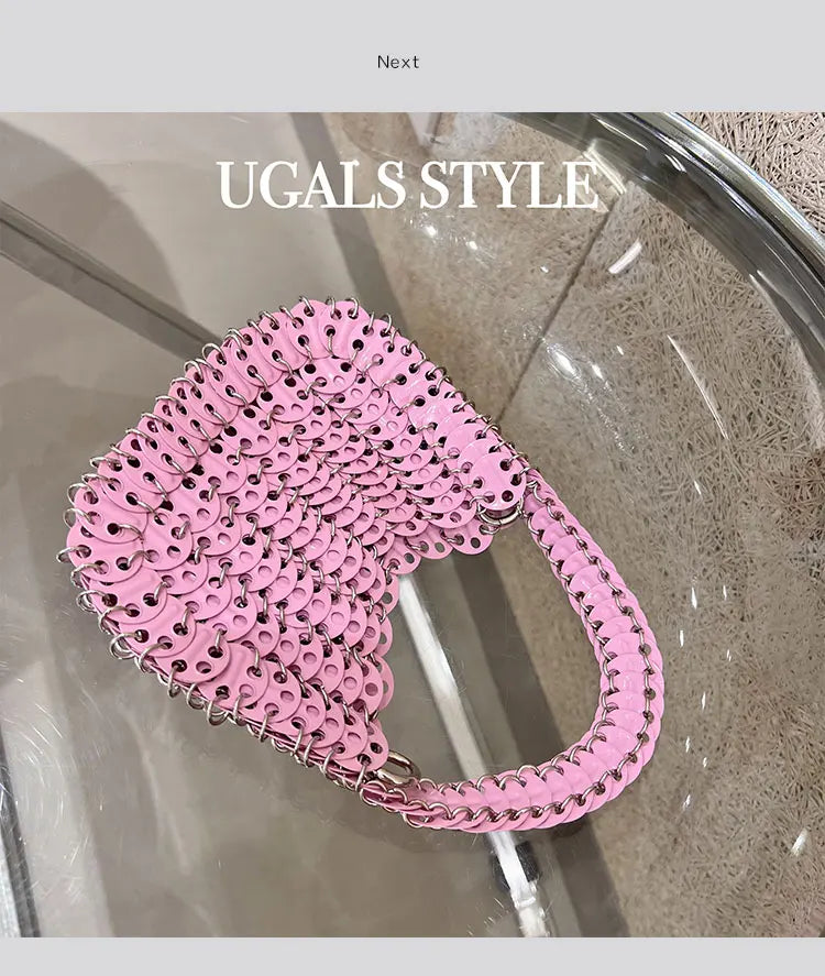 Bling Shiny Metal Sequined Dumpling Bag Woven Handmade Women Handbag Fashion Evening Bag Wedding Party Clutch Purse Shoulder Bag