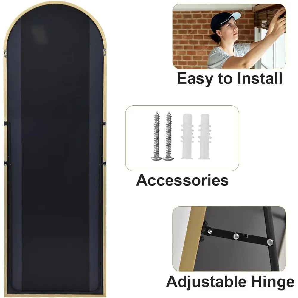 64x21 Arched Full-Length Mirror, Gold Finish