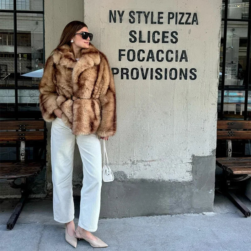 Street Faux Fur Women Coat Urban Full Sleeve Lapel Panelled Pocket Female Outwear 2025 Autumn Winter Elegant Lady Outwear