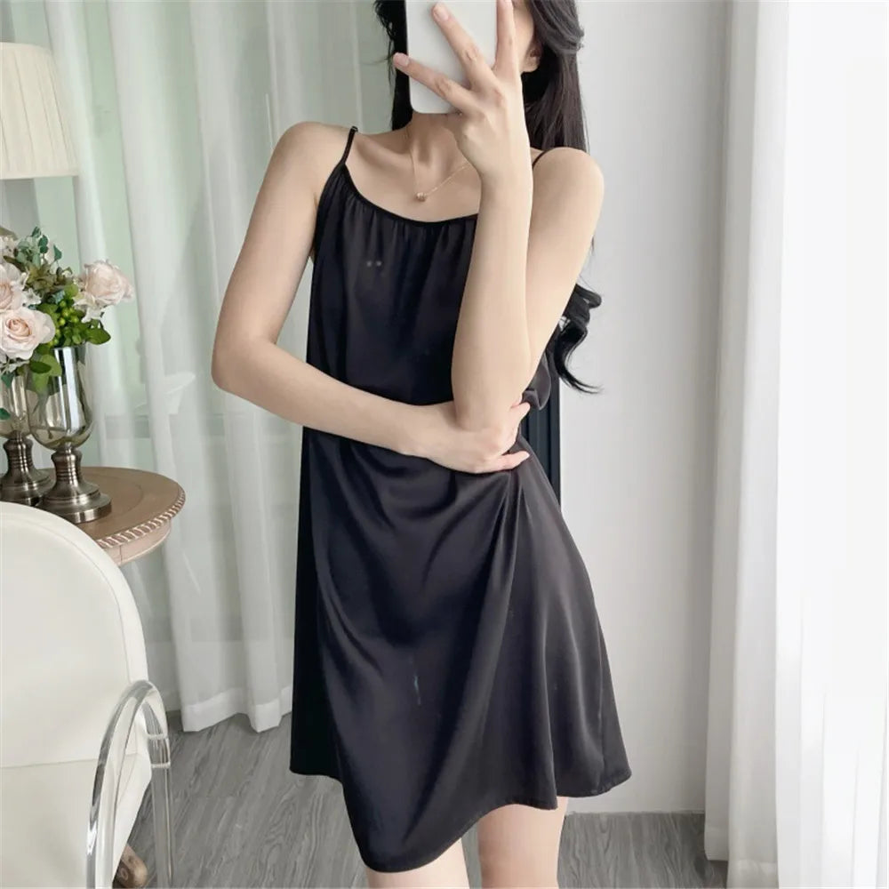 Solid Color Satin Slip Nightdress Sexy Backless Sleep Dress Women's Sleepwear Nightwear
