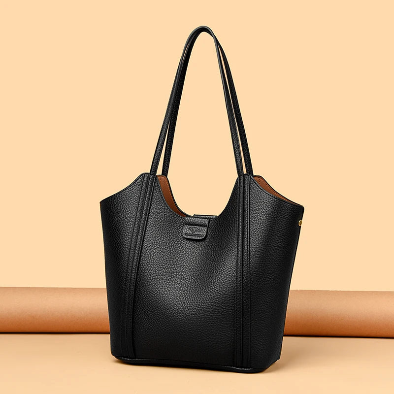 Elegant Women's Handbag Quality Leather Top-Handle Bag Ladies Solid Color Shoulder Crossbody Bag Casual Tote Purse Messenger Sac