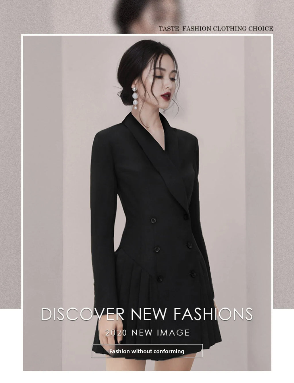 Trendy Early Autumn Bla Suit Dr V-Ne Long Sve Pleated Slimming OL Dr Faionable Women's  Dr for Young Ad...