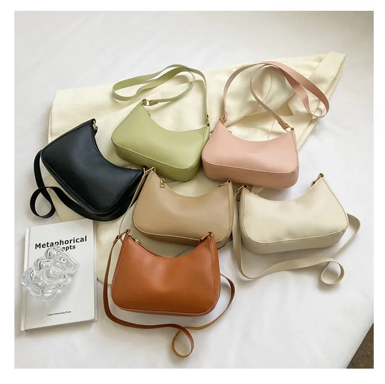 Women's Handbags Retro Solid Color PU Leather Shoulder Underarm Bag Fashion Casual Hobos Purses and Handbag Ladies Hand Bags