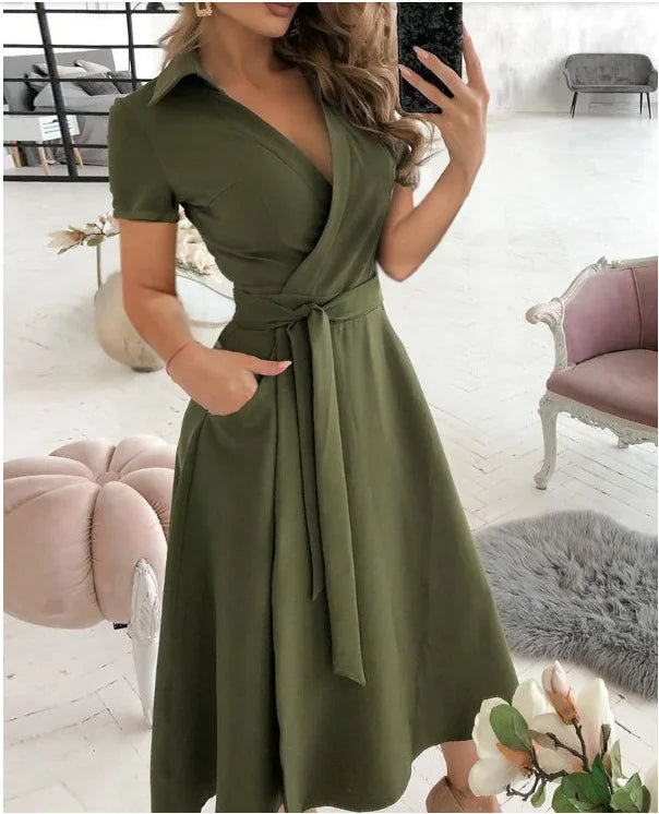 Women's Spring/Summer Fashion Long sleeved V-neck Printed Wrapped Hip Dress Women's loose and versatile temperament  personality