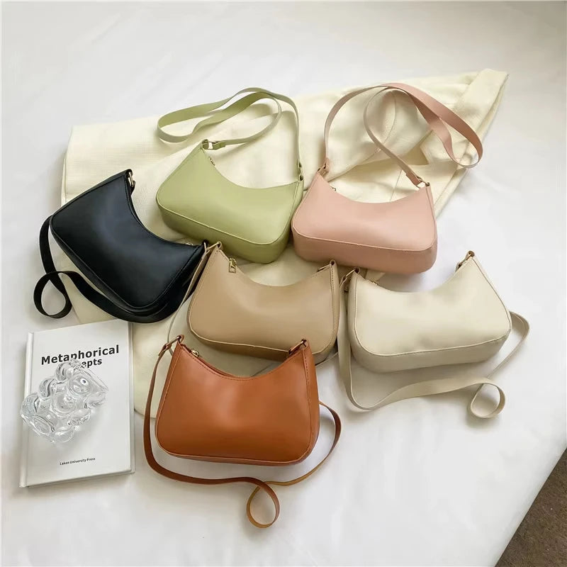 Women's Handbags Retro Solid Color PU Leather Shoulder Underarm Bag Fashion Casual Hobos Purses and Handbag Ladies Hand Bags