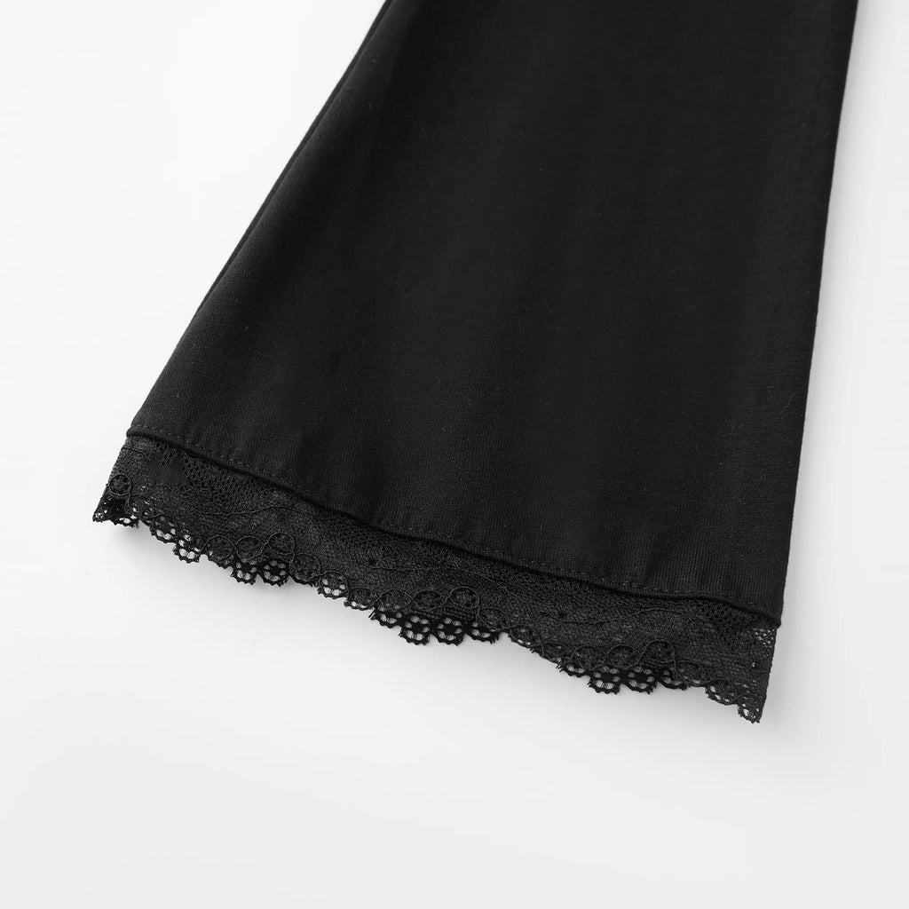 Women's Lace Trim Square Neck T Shirt Y2K Long Bell Sleeve Slim Fit Basic Crop Tops Blouse Fairy Aesthetic Tee Shirts Streetwear