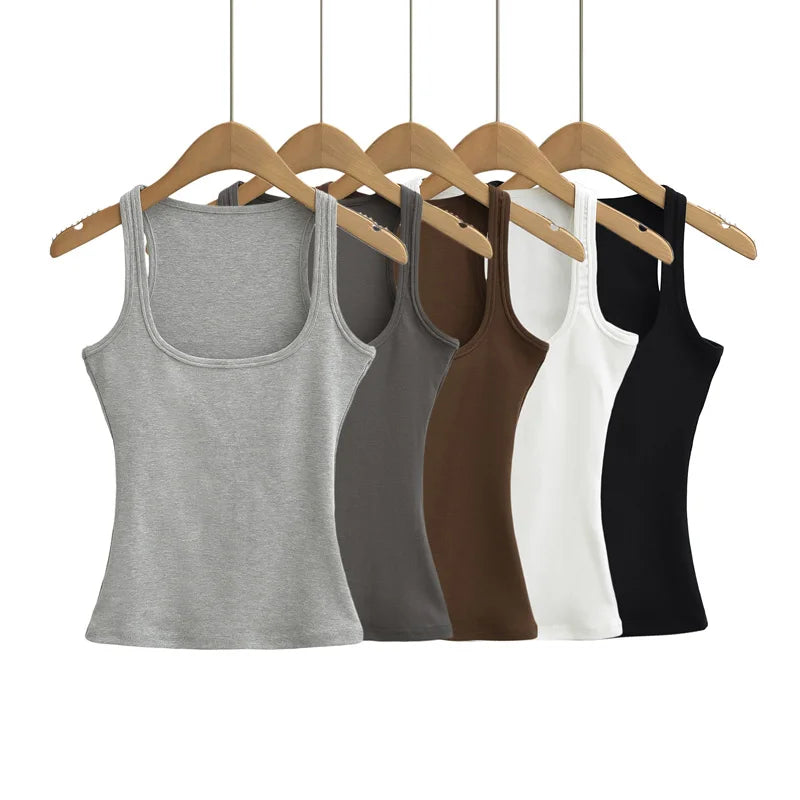 Women Scuplted Square Neck Tank Top