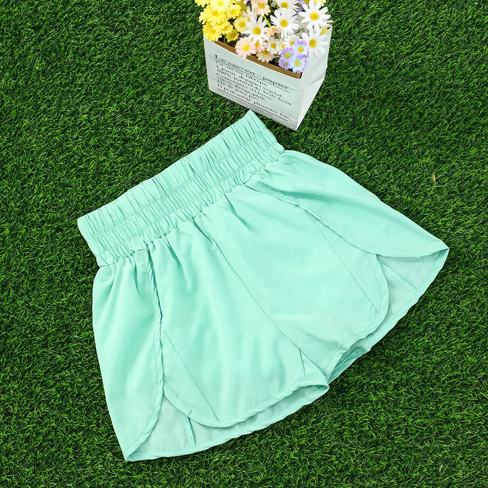 Women's Athletic Shorts High Waisted Running Shorts Pocket Sporty Short Gym Elastic Workout Shorts Quick Dry