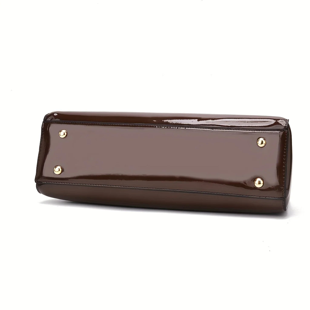 Elegant Evening Clutch - Solid Color Glossy Finish Handbag with Zipper Closure and Polyester Lining for Parties and Weddings