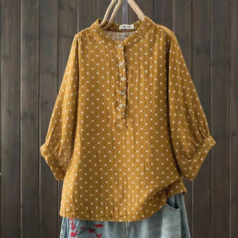 Women's Blouse Women Japanese Cotton Yarn Print Shirts & Blouses Summer Top Half sleeve shirt women's clothing