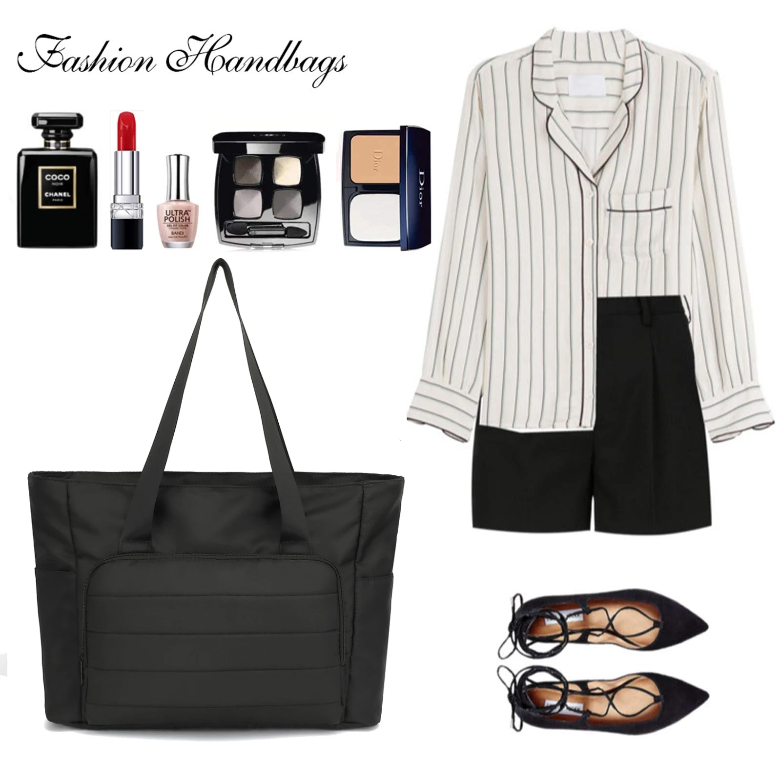 Women's 15.6 Inch Laptop Tote Bag in Classic Nylon, Large Capacity with Front Pocket, Casual Business Travel Bag