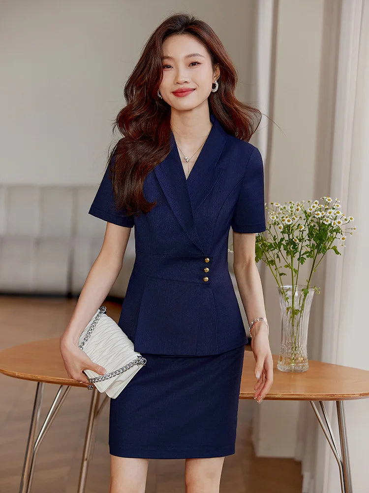 High End Office Ladies Formal Skirts Suits Women Summer 2024 New Korean Fashion Solid Long Sleeve Blazer Trousers 2 Piece Set