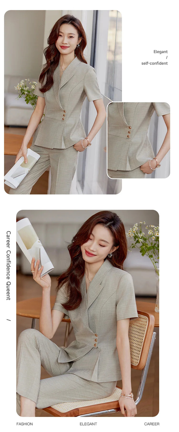 High End Office Ladies Formal Skirts Suits Women Summer 2024 New Korean Fashion Solid Long Sleeve Blazer Trousers 2 Piece Set