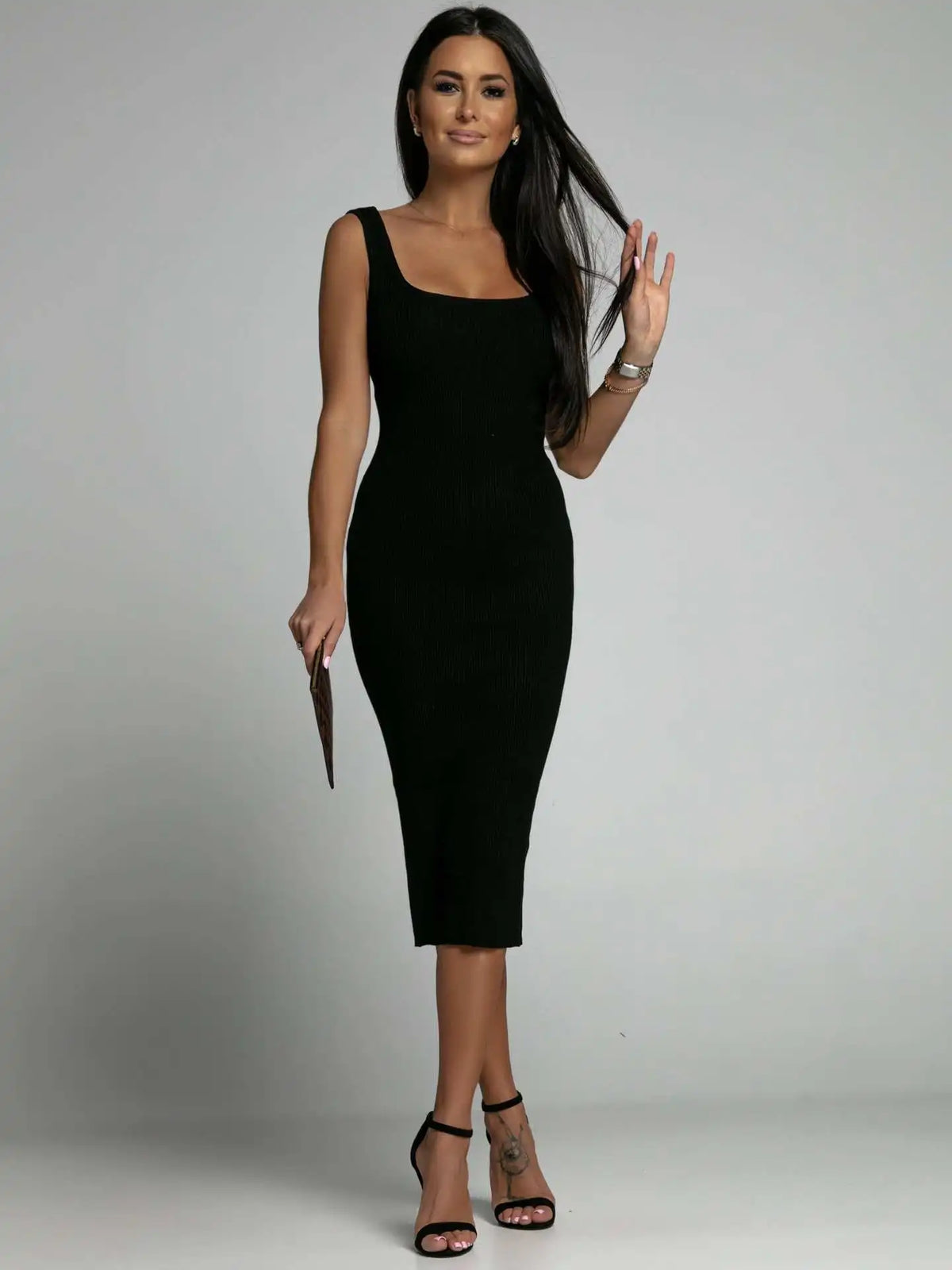 Elegant Ribbed-Knit Pencil Dress