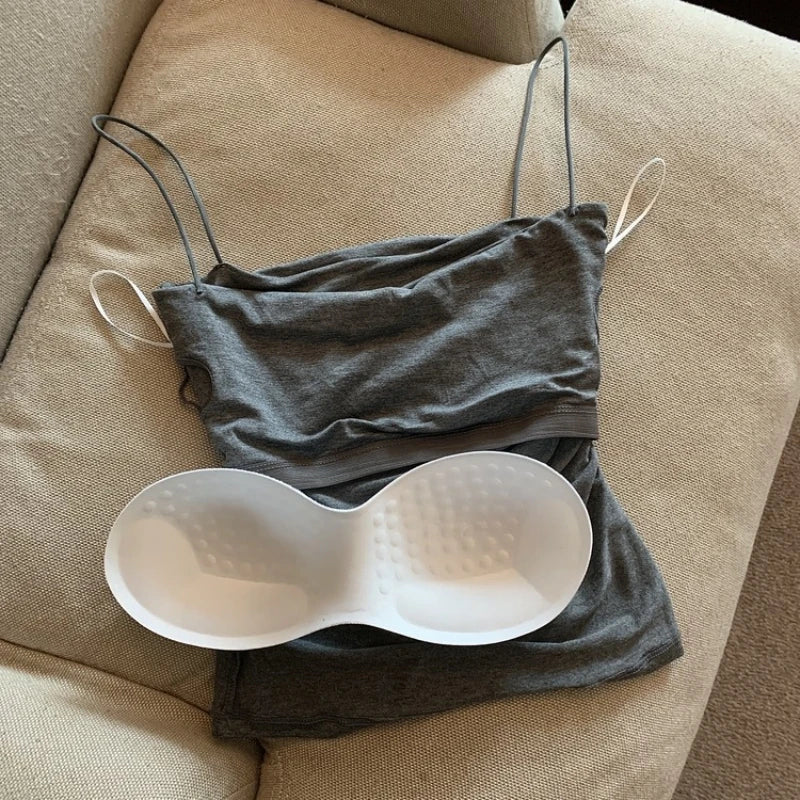 Women Tank Tops Spaghetti Strap Camisole Solid Color Push Up Padded Tank Top with Cups Girls Sports Vest Tops Summer Camis