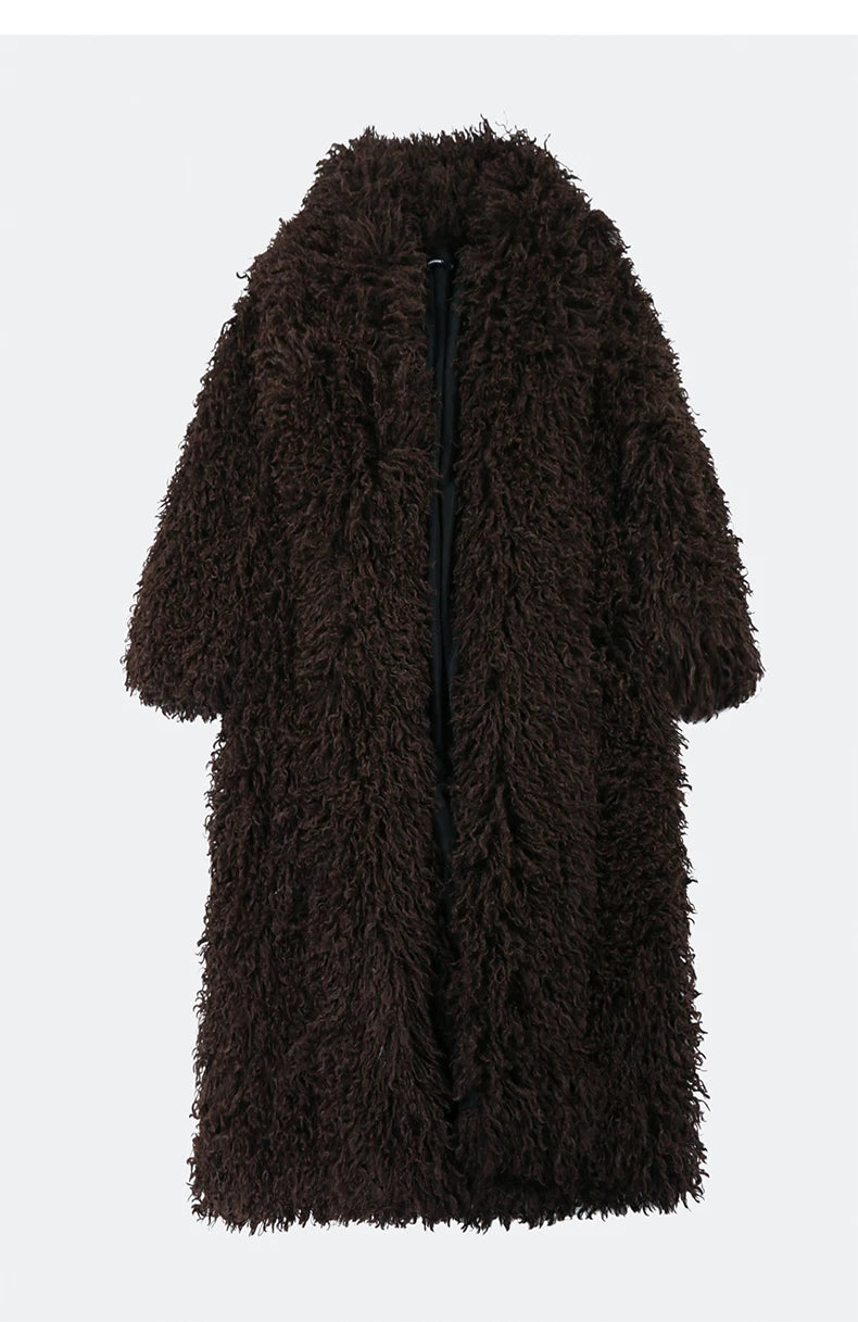 Lautaro Winter Extra Long Soft Thick Warm Fluffy Black Fuzzy Shaggy Hairy Faux Fur Coat Women Sashes Luxury Furry Overcoat 2023
