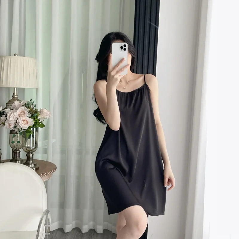 Solid Color Satin Slip Nightdress Sexy Backless Sleep Dress Women's Sleepwear Nightwear