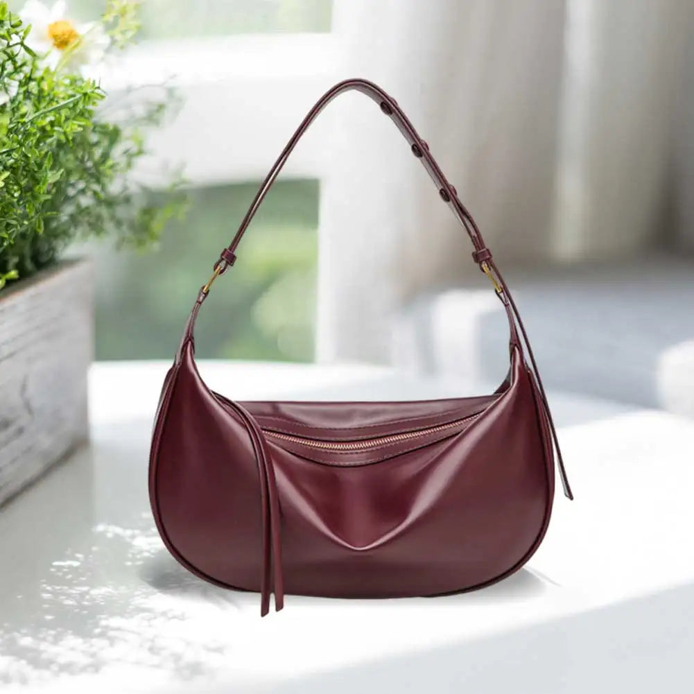 Women PU Shoulder Bag Vegan Leather Shoulder Purse Solid Color Stylish Dumpling Tote Zipper Closure Chic Hobo Bag Top Handle Bag