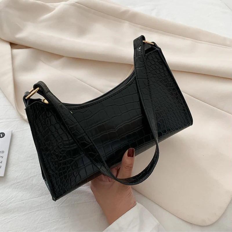 Retro Crocodile Pattern Shoulder Bag For Women PU Leather Armpit Bag France Clutch Bag Casual Female Clutch Handbags Purse Tote