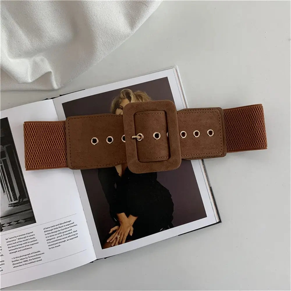 Women Belt Stretch Wide Waist Belts Metal Buckle Leather Strap Female Elastic Dress Coat Sweater Waist Belt Apparel Accessories