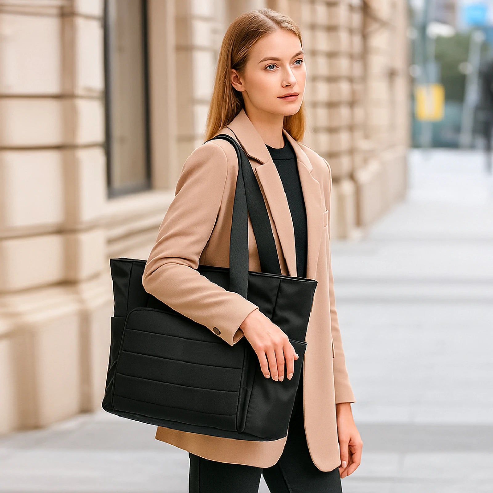 Women's 15.6 Inch Laptop Tote Bag in Classic Nylon, Large Capacity with Front Pocket, Casual Business Travel Bag