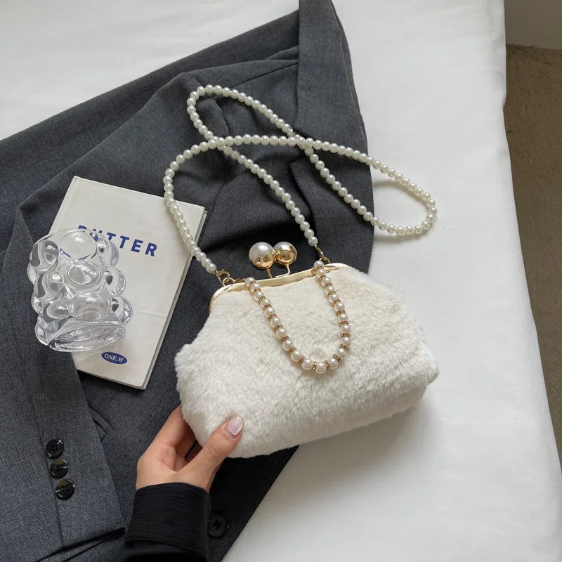 High-end Beaded Fashion Women's Bag Autumn Personality Trendy Evening Bag Plush Handbag Shoulder Crossbody Bag