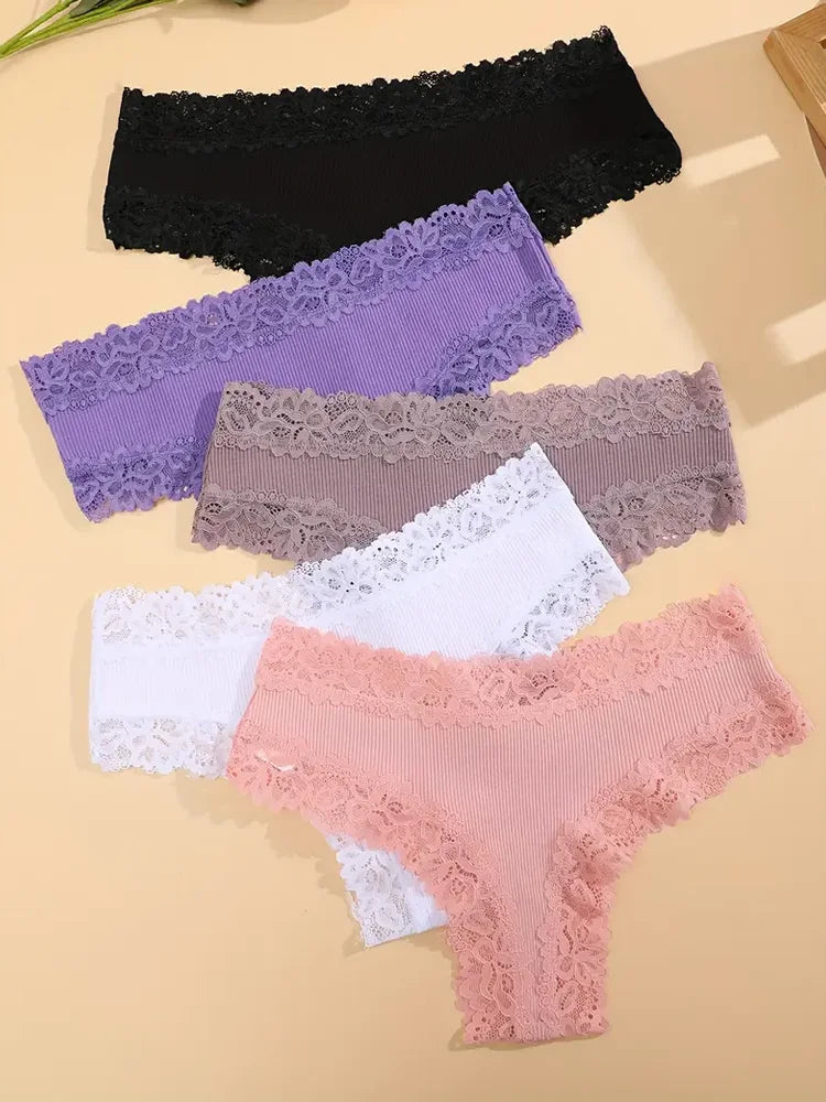 5Pcs/set Floral Lace Cotton Panties