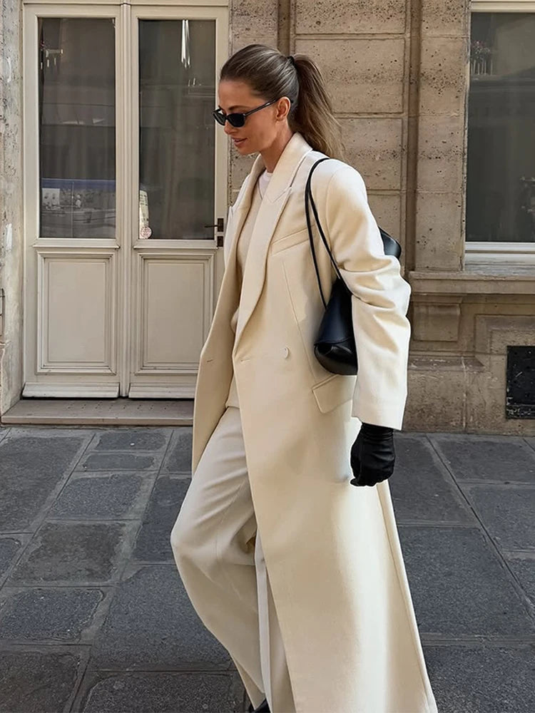 Elegant Women's Woolen Overcoat Lapel Long Sleeve Single Breasted Pocket Warm Long Coat 2025 Autumn Winter Fashion Lady Outwear