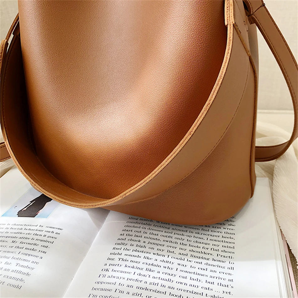 2piece/set Fashion Design Pu Leather Shoulder Crossbody Bag Casual Lady Tote Female Large Capacity Bucket purses and handbags
