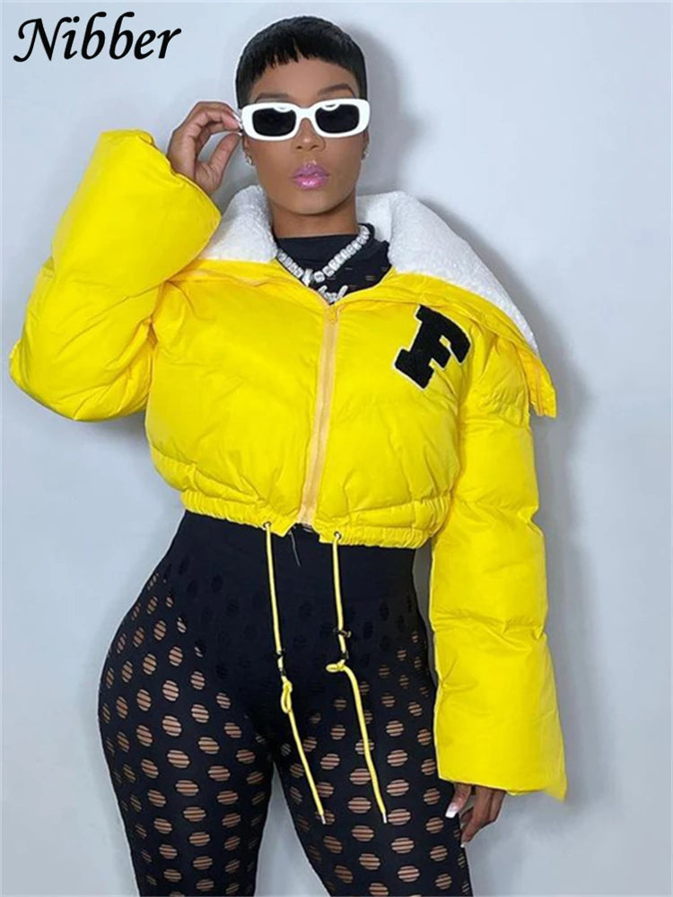Nibber Letter Printing Winnter Clother For Women Coat Long-sleveed Zipper All-match Down Wadded Jacket Streetwear Casual Warmth