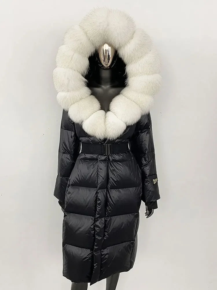 OFTBUY Winter Women Coat Real Fox Fur Collar Hooded Jacket Thick Warm Autumn Hat Detachable X-long White Duck Down Overwears