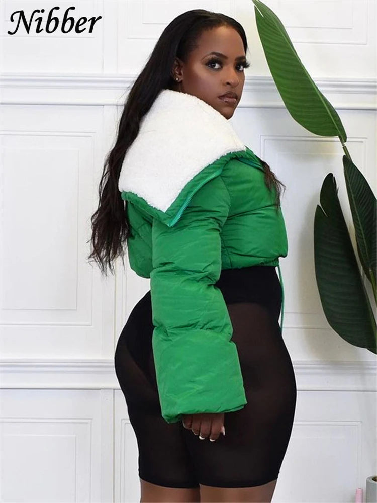 Nibber Letter Printing Winnter Clother For Women Coat Long-sleveed Zipper All-match Down Wadded Jacket Streetwear Casual Warmth