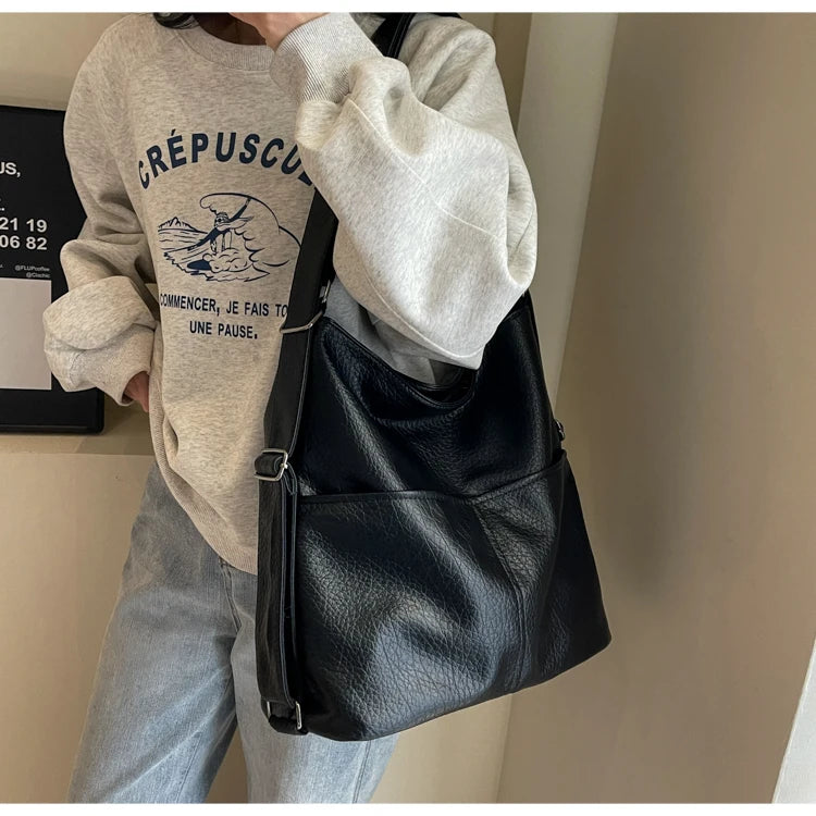 Versatile Student PU Backpack Women New Large Capacity Commute Travel Shoulder Crossbody Bags Fashion All-matched Tote Bag